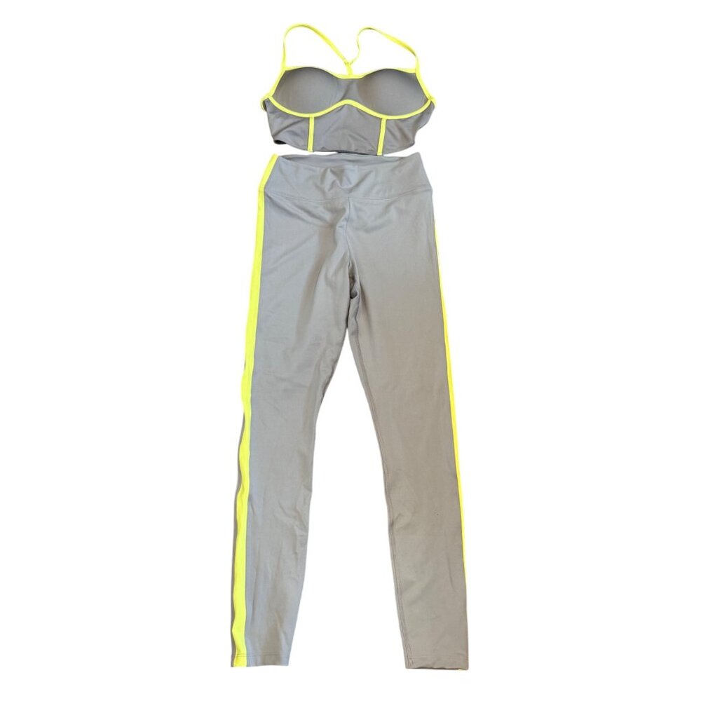 Pink Active Sports Bra & Leggings Set Women’s Size S Gray & Neon Yellow